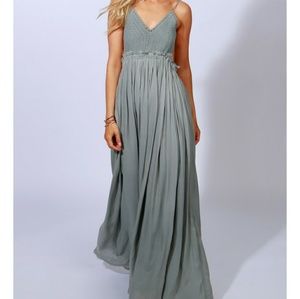 Sophie & Trey Sage Open Back Crochet Maxi